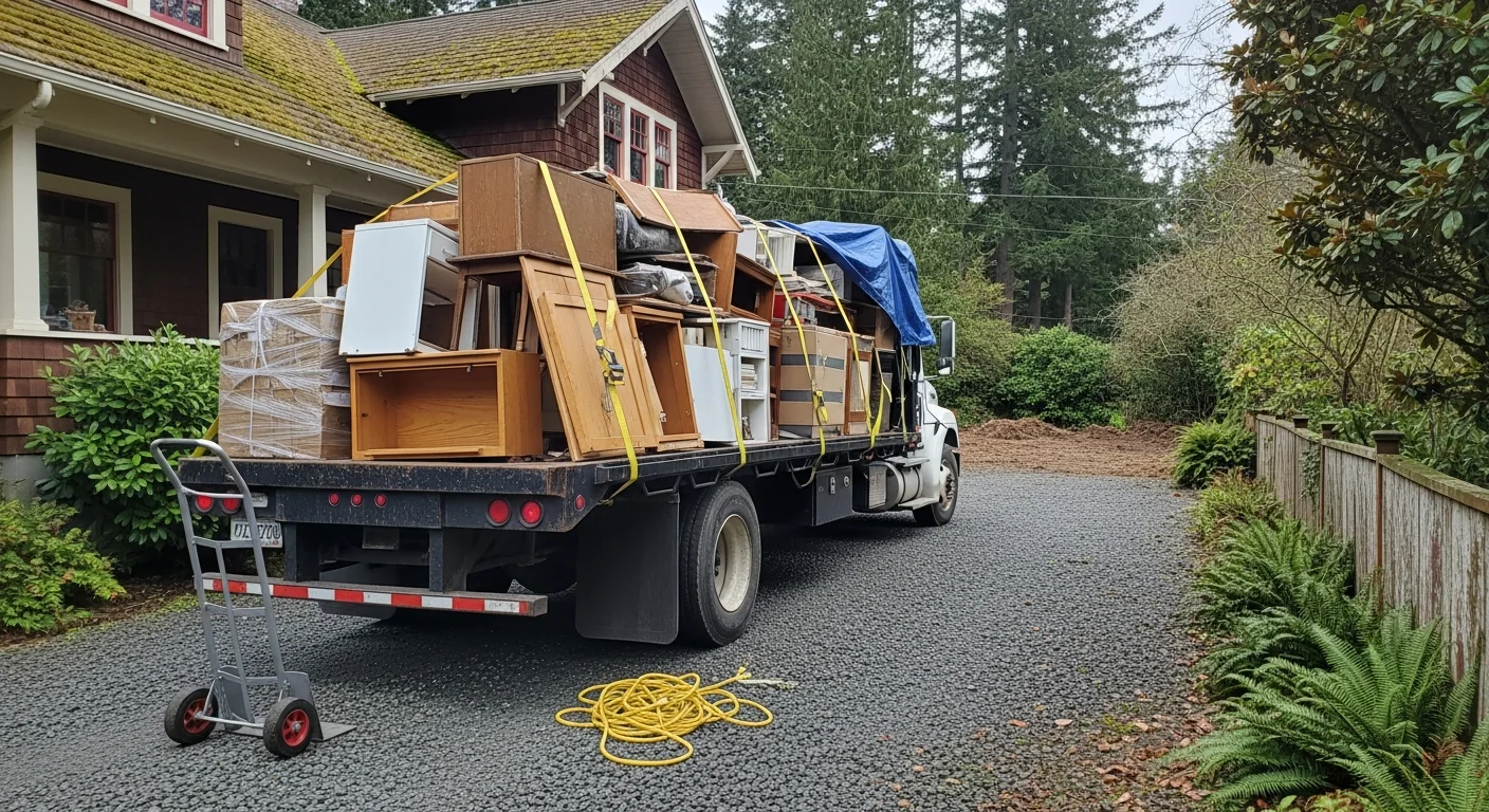 Junk removal crew loading items into truck in Humboldt County